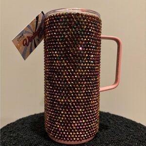 24.5 ounce handmade rainbow rhinestone tumbler with handle